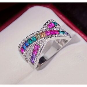 🩷 NEW stunning colorful crystal crisscross ring 🩷